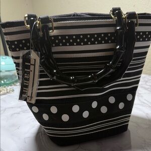 Tiannl Black and White Striped Tote Bag
